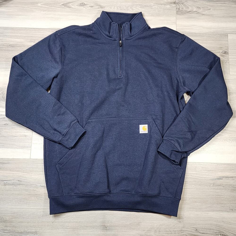 Carhartt Sweatshirt Men's Medium Navy Loose Fit Midweight Quarter Zip Mock Neck